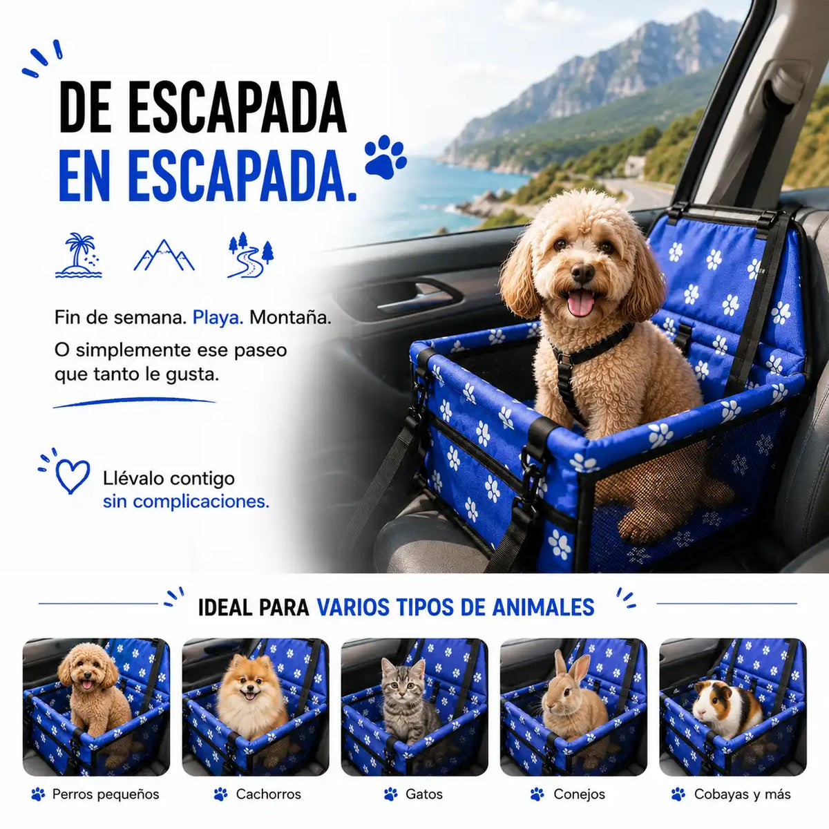 Asiento de Coche Impermeable y Seguro para Mascotas.