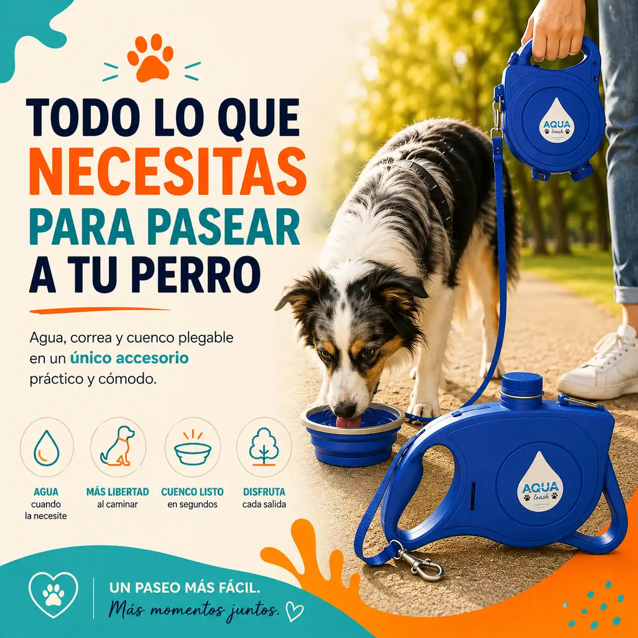 Correa Retráctil Multifunción 5- en -1 para Perros.