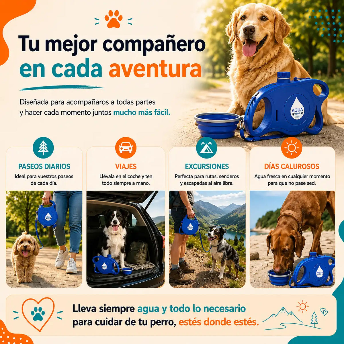 Correa Retráctil Multifunción 5- en -1 para Perros.
