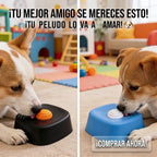 Cuenco lamedor interactivo para perros y gatos de Mimos y Pelos mostrando su fácil limpieza bajo el agua corriente y material seguro apto para lavavajillas.
