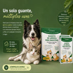 "Guantes de limpieza para mascotas, ideales para usar en casa, de paseo o de viaje, eliminando olores y manteniendo a perros y gatos frescos y felices."