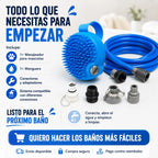 Kit completo de cepillo de ducha con manguera, masajeador y adaptadores para perros de Mimos y Pelos.