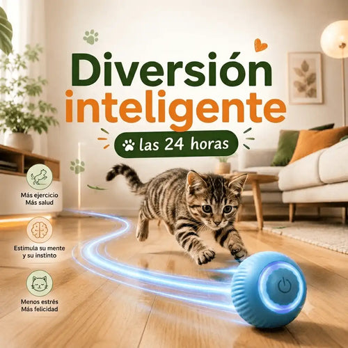 "Pelota inteligente automática para gatos y perros, juguete interactivo recargable con luces LED que estimula el ejercicio físico, la salud mental y ayuda a reducir el estrés en mascotas."